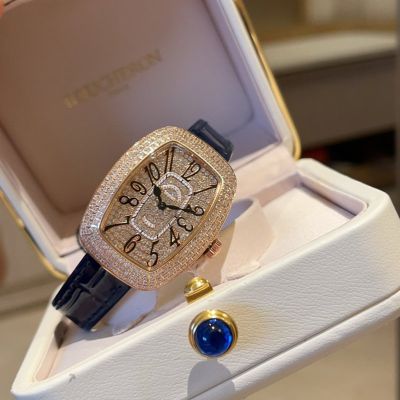 Franck Muller Ladies' Collection 30*40mm 316L Steel Diamond Rose Gold Black Band Watch